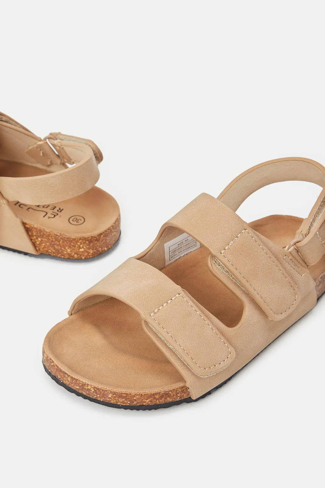 Boys Beige Cork Velcro Sandals