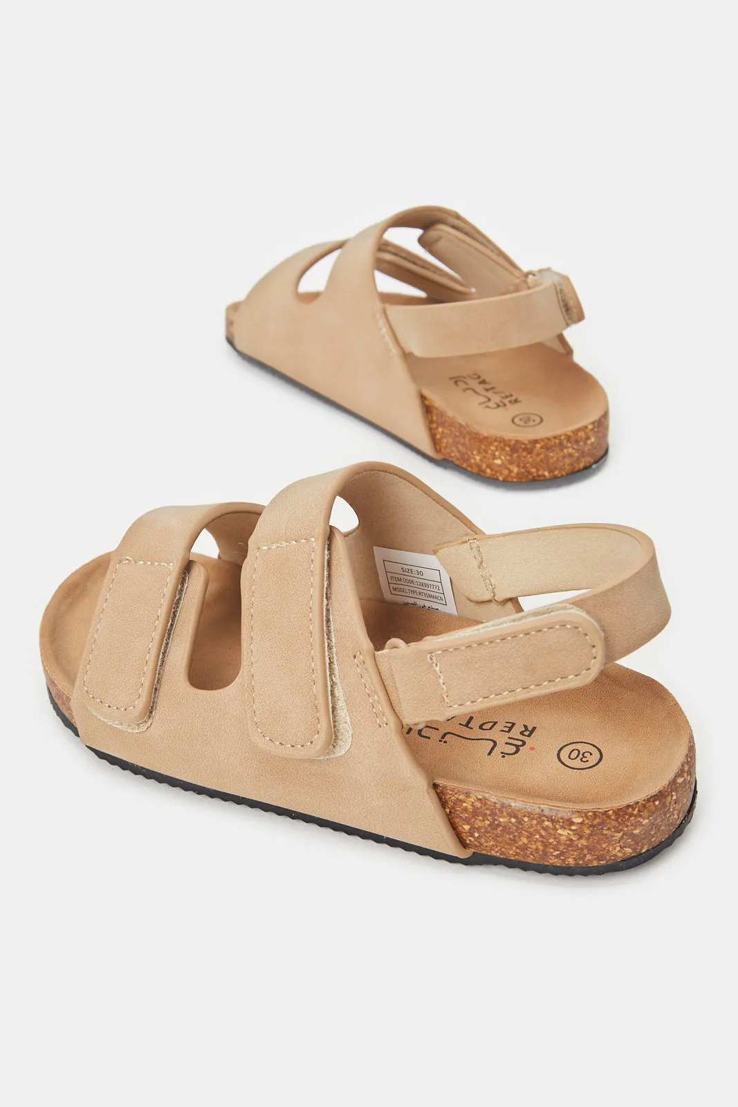 Boys Beige Cork Velcro Sandals