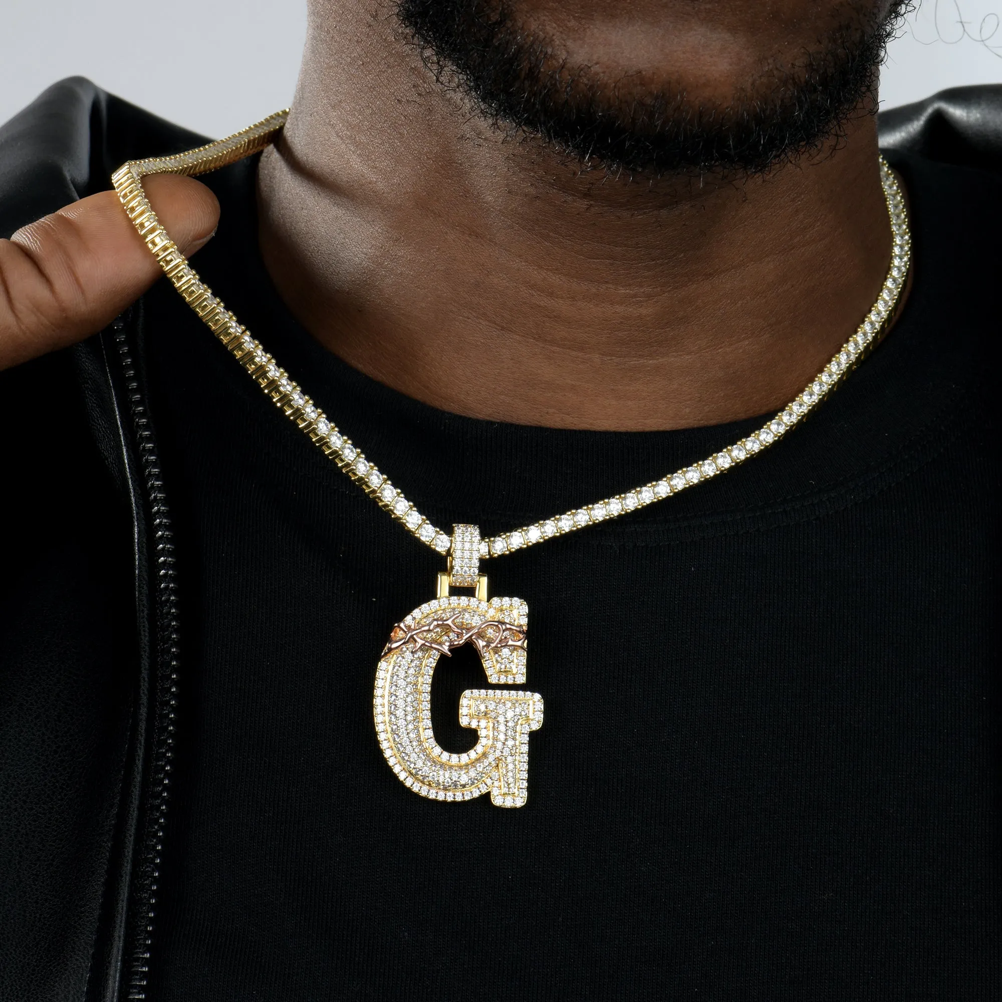 Custom Crown of Thorns Initial Letter Pendant