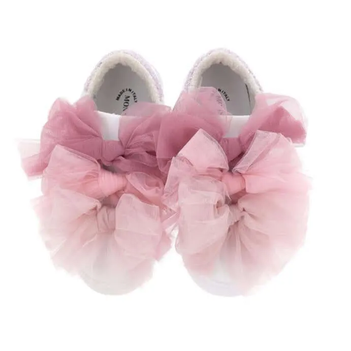 Girls Pink Tulle Bow Trainers