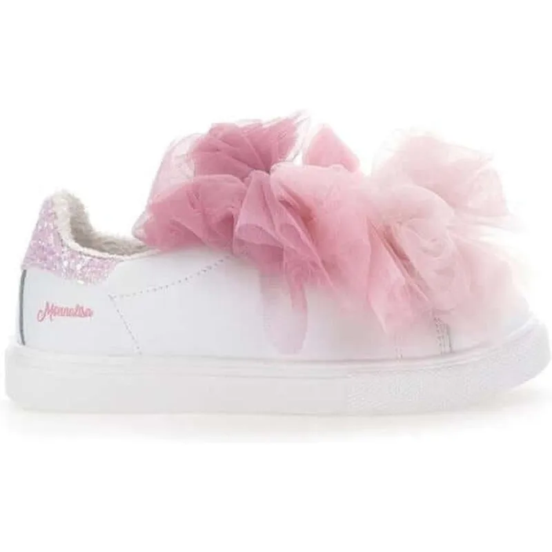 Girls Pink Tulle Bow Trainers