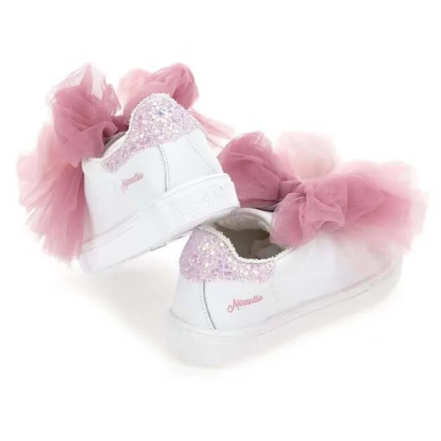 Girls Pink Tulle Bow Trainers