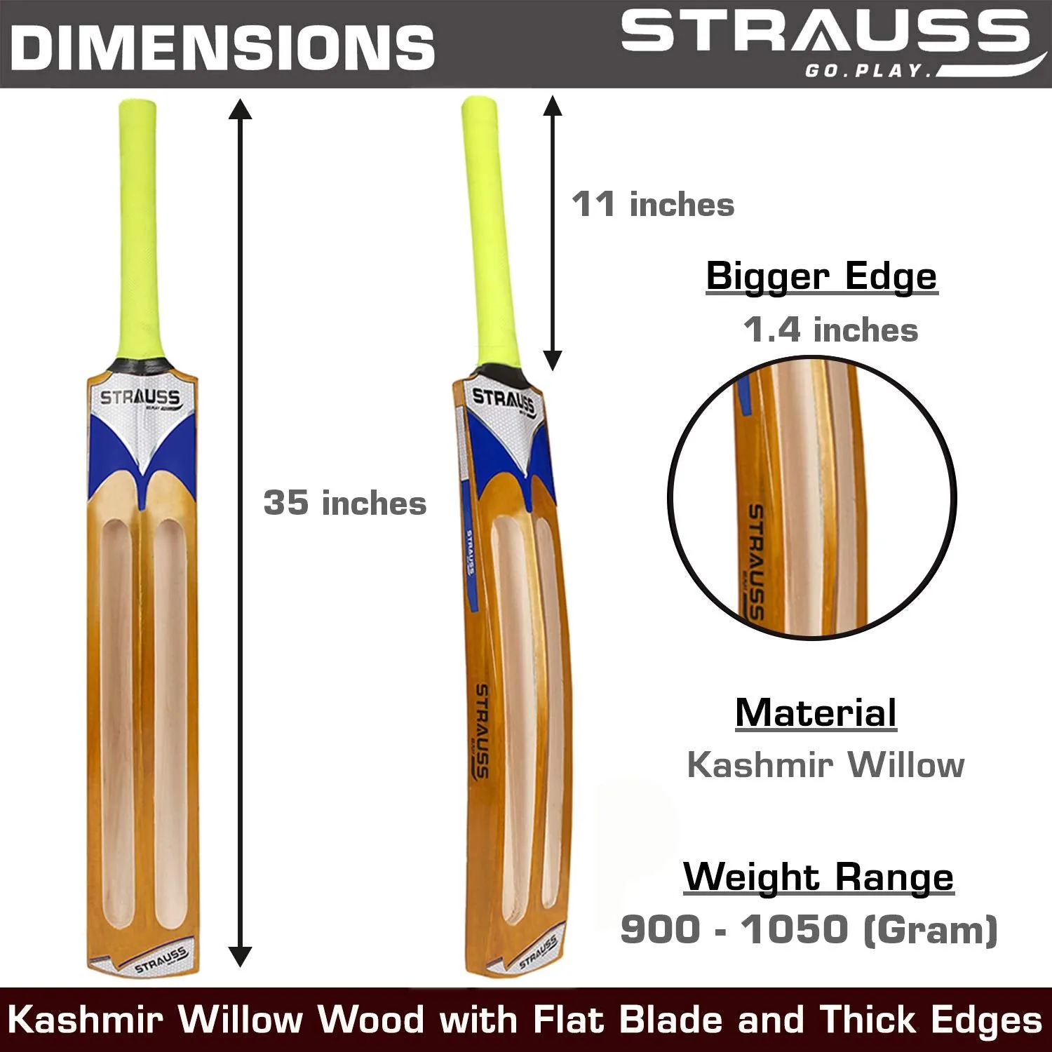 Strauss Blaster Scoop Tennis Cricket Bat,Full Duco,Golden, (Singapur Handle)