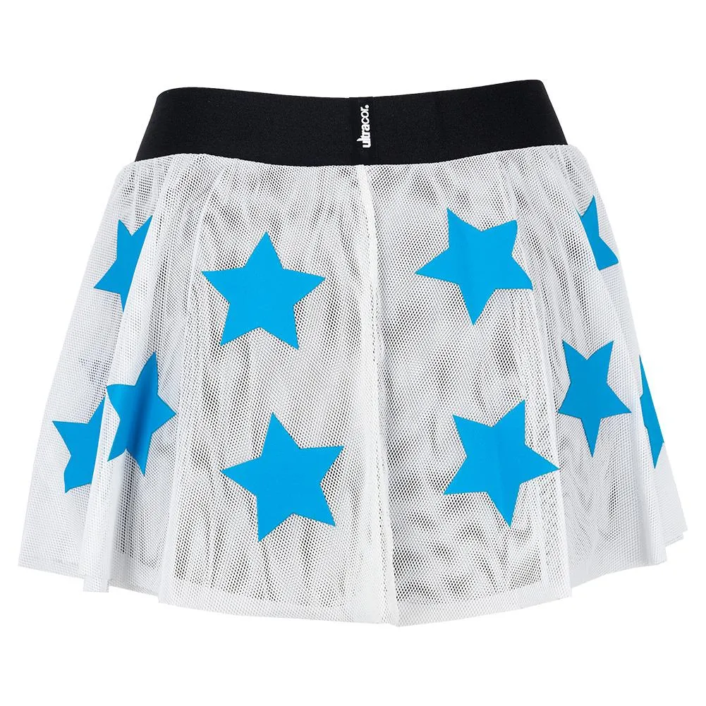 Women`s Speed KO Mesh Flounce Tennis Skort White and Turq