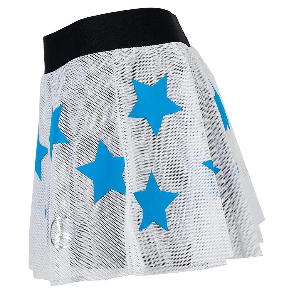 Women`s Speed KO Mesh Flounce Tennis Skort White and Turq